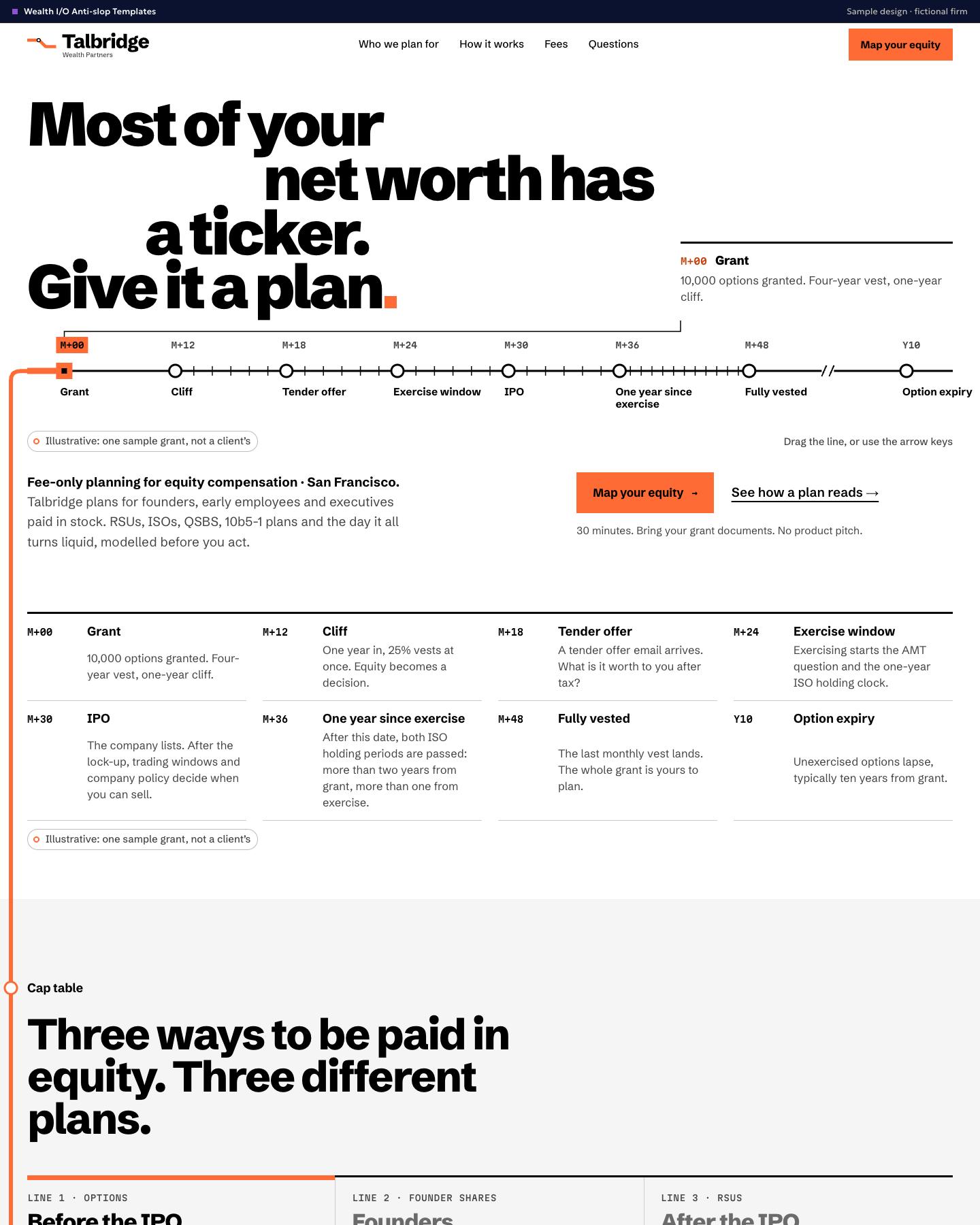 The Talbridge Wealth Partners sample homepage, first screen