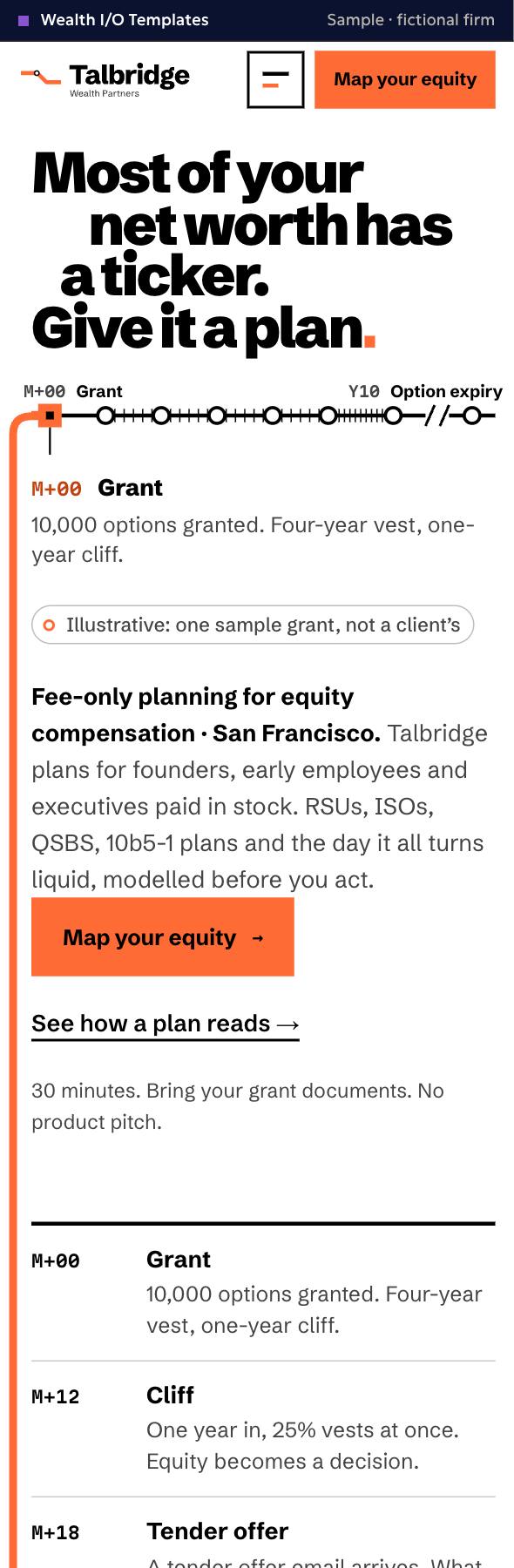 Full-page capture of the Talbridge Wealth Partners sample homepage, phone view